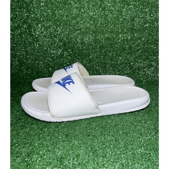 Nike Benassi JDI Slides Beach Gym Mens Size‎ 12 343880-102 White/Blue Sandals - Picture 4 of 8